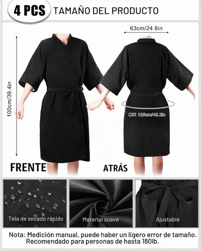 Vista 2 de Toulite - 4 batas de peluquería para cliente, color negro, con lazo ajustable para corte de cabello (sin bolsillo, mediano)