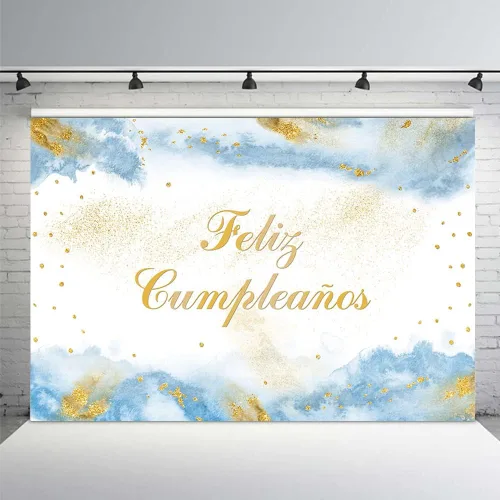 Vista 10 de MEHOFOND Telón de fondo de feliz cumpleaños de 7 x 5 pies para niño, fiesta mexicana, suministros de decoración de fiesta de feliz cumpleaños, Azul