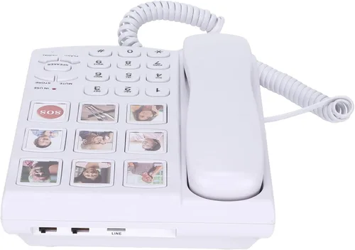 Vista 7 de Teléfono fotográfico para personas mayores, teléfono fijo grande, teléfono con memoria fotográfica con cable SOS, para personas mayores, Alzheimer
