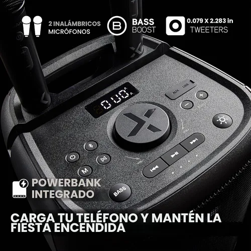 Vista 5 de BlueAnt X5i - Altavoz Bluetooth de 120 W, aumento de graves masivo con micrófonos inalámbricos duales para karaoke, espectáculo de luz LED, batería