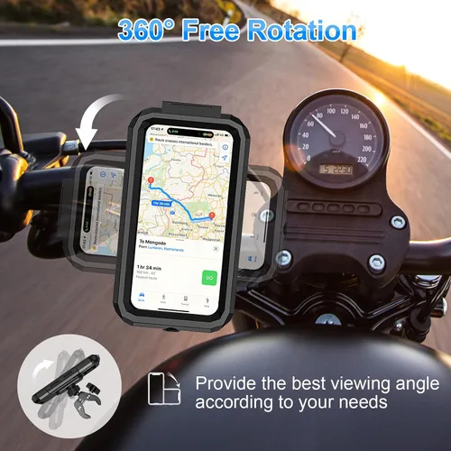 Vista 5 de Soporte de teléfono para bicicleta, impermeable, soporte para teléfono de motocicleta, manillar, rotación de 360°, soporte para teléfono celular