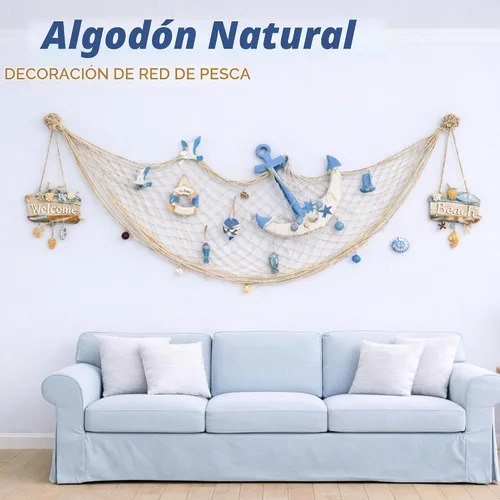 Vista 9 de 4E's Novelty Red decorativa de pescado, paquete de 3, decoración de red de algodón natural, cada uno de 14 x 4 pies, para decoraciones de fiesta