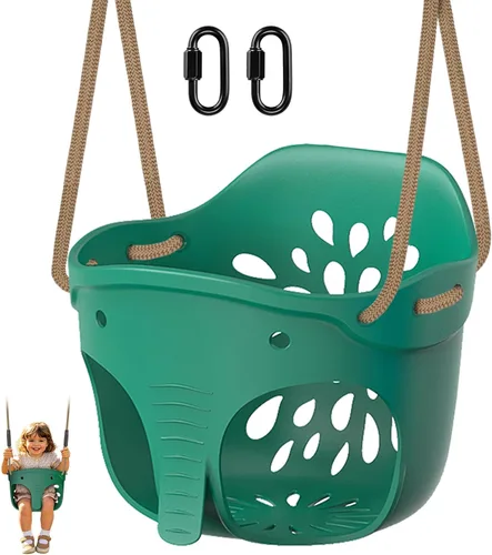Vista 17 de SELEWARE Asiento de columpio para niños pequeños con respaldo alto de cubeta completa de servicio pesado con mosquetones de bloqueo y cuerda