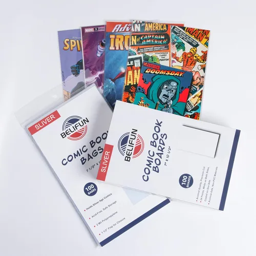 Vista 6 de 100 bolsas y tableros de cómics de la edad plateada – Tableros de cómics reutilizables y bolsas para almacenamiento de cómics, bolsas de cómics