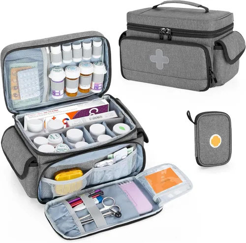 Vista 9 de CURMIO Bolsa de almacenamiento de medicamentos vacía, organizador de botellas de píldoras con cerradura con bolsas portátiles con cremallera