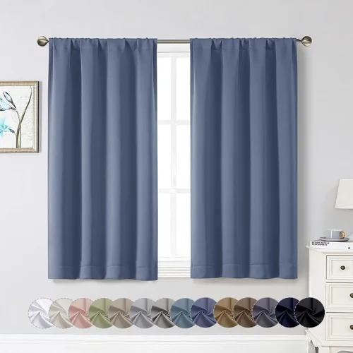 Vista 95 de Cortinas opacas para dormitorio, sala de estar, juego de 2 paneles de 54 pulgadas de largo, cortinas de oscurecimiento de habitación con aislamiento