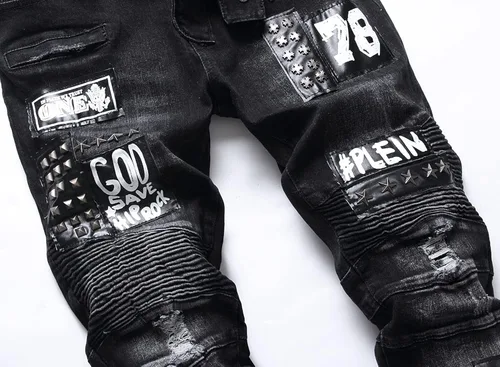 Vista 3 de Liuhond Skinny Slim Fashion - Jeans elásticos de motociclista de Hip Hop con agujeros rectos rasgados