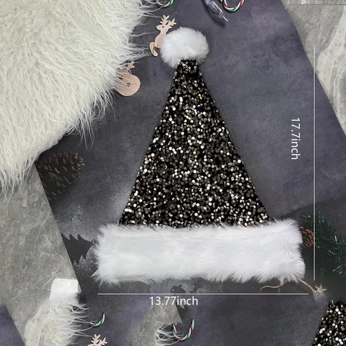 Vista 6 de Sombrero de Navidad Morado para Adultos, Sombrero de Papá Noel con Lentejuelas Moradas Personalizado Súper para Navidad Vacaciones Fiesta de Año