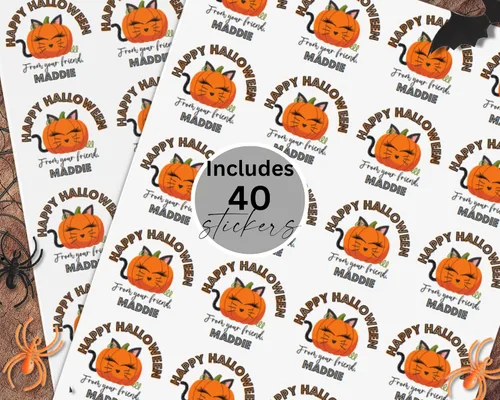 Vista 6 de 40 calcomanías personalizadas de Halloween para niños, etiquetas personalizadas para niñas, escuela, fiesta, fiesta, hojas de etiquetas de regalo