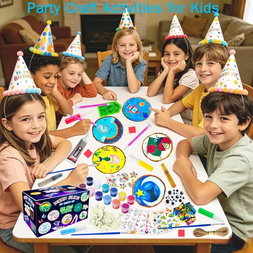 Vista 6 de KIRKOTOY Kit de manualidades de madera para niños, brilla en la oscuridad, regalos para niños y niñas de 6 a 12 años, 24 rebanadas de madera