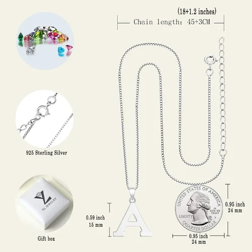 Vista 6 de YL Collar con letra A-Z con inicial de plata de ley pulida con letras mayúsculas para mujer