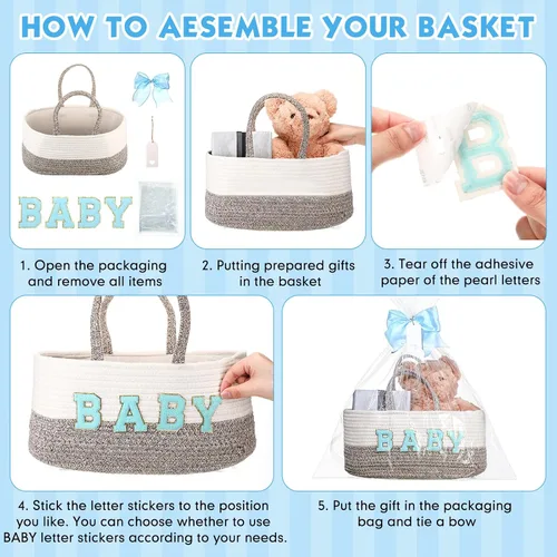 Vista 3 de Beeveer Organizador de pañales con lazo portátil de cuerda de algodón, bolsa de almacenamiento para cambiador, guardería, baby shower (azul)