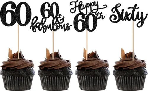 Vista 10 de Rsstarxi Paquete de 24 adornos con purpurina para cupcakes de 30 cumpleaños, treinta y 30 fabulosas selecciones de cupcakes, decoraciones para feliz