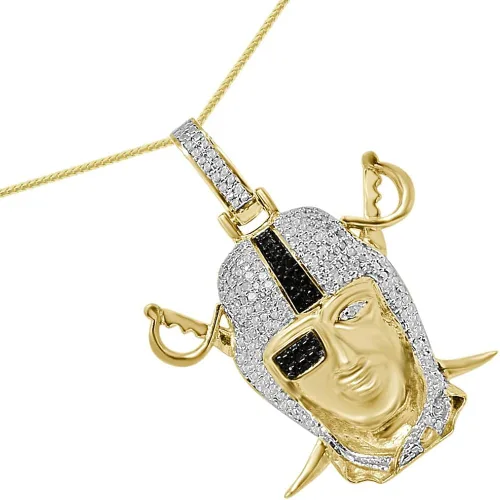 Vista 2 de JewelBooth Colgante deportivo de oro de 10 quilates, sin cuello, tamaño pequeño, de 1.50 pulgadas, 0.40 onzas, de Oakland Raiders, de 0.60oz