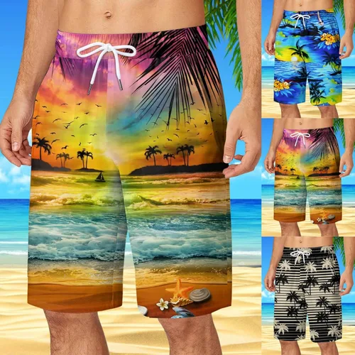 Vista 2 de Eashery Shorts for Men,Mens Summer Pants Drawstring Loose Casual Sports Running Straight Five Points Shorts Beach Pants