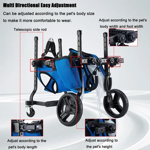 Vista 6 de Silla de ruedas para perros para patas traseras, silla de ruedas ajustable para perro, ayuda a las mascotas con extremidades traseras paralizadas