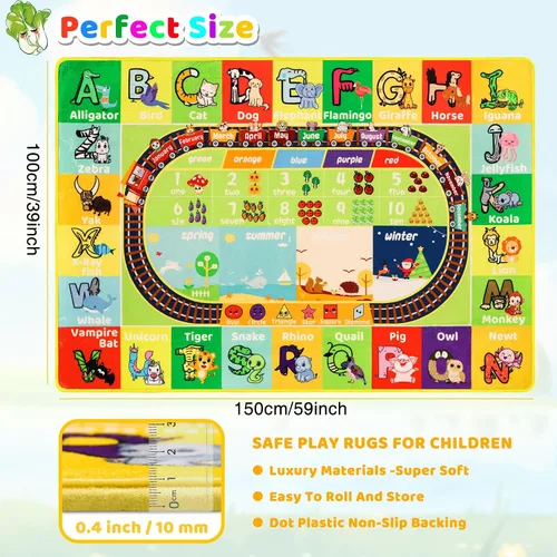 Vista 7 de ABC Alfombra para Niños para Sala de Juegos 59"×39.4" Tapete de Juego para Bebé Alfombra del Alfabeto Alfombra de Animales Números Formas Alfombra