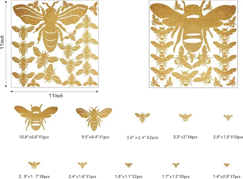 Vista 2 de Calcomanías de pared de abejas de abeja, decoración de pared de abejas doradas, calcomanías para despegar y pegar gold bee decor for walls, wall