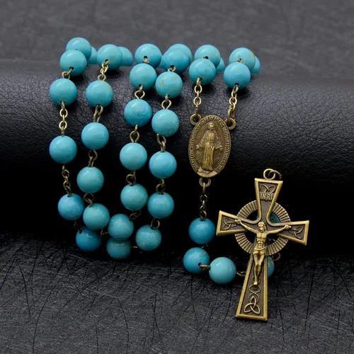 Vista 19 de KOMI Rosario de cuentas católicas para mujer, collar de cuentas de rosario con cruz de crucifijo, perlas de cristal, rosario, rosarios, católicos