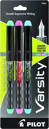 Vista 9 de PILOT Precise Varsity - Plumas fuente precargadas, de punta media de acero inoxidable, tintas negra/azul/violeta, 3 unidades (90022)