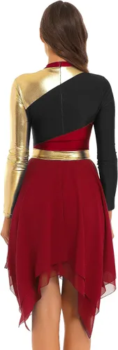 Vista 2 de TiaoBug Vestido de baile de alabanza de manga larga para mujer, vestido litúrgico metálico con bloques de color, vestidos de adoración