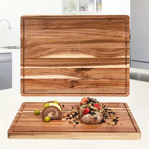 Vista 9 de Tabla de cortar de madera de acacia grande de 20 pulgadas 1.5" de espesor, tabla de cortar de madera reversible para cocina, tabla de quesos