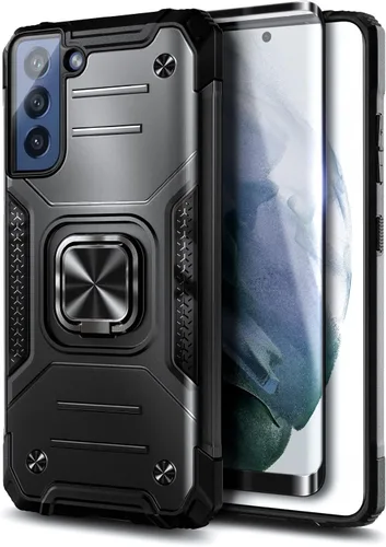 Vista 7 de NZND Funda diseñada para Samsung Galaxy S21, color negro, con protector de pantalla, protección de cuerpo completo a prueba de golpes