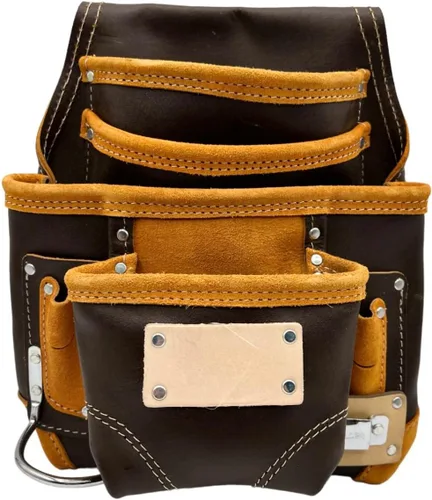 Vista 2 de Bolsa de herramientas de cuero para construcción – Bolsas de herramientas para carpinteros, electricistas, paneles de yeso y enmarcar – Bolsa
