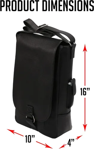 Vista 2 de Primeware Vino2 - Bolsa de mensajero de cuero con dos botellas (negro)