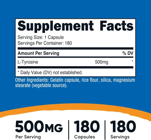 Vista 2 de Nutricost L-Tirosina 500 mg, 180 cápsulas - Sin gluten y sin OMG