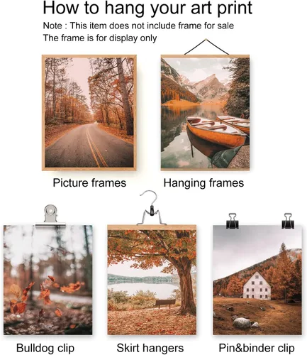 Vista 3 de Roslynity Juego de 6 impresiones artísticas de pared de otoño y naturaleza, obras de arte en lienzo para otoño, Acción de Gracias, árbol, montaña