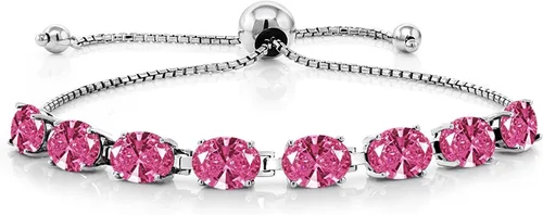 Vista 183 de Gem Stone King Pulsera de plata de ley 925 con piedra natal ovalada de 0.276 x 0.197 in para mujer, totalmente ajustable hasta 9 pulgadas