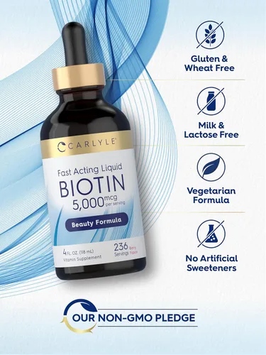 Vista 5 de Carlyle Biotin - Gotas líquidas de 5000mcg 4 onzas líquidas para mujeres y hombres Sabor a bayas Fórmula de belleza Suplemento