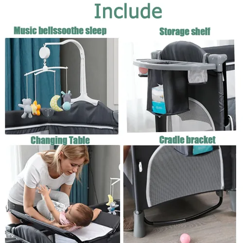 Vista 5 de MMBABY Paquete 5 en 1 cuna portátil para bebé, cuna multifunción para recién nacidos a niños pequeños, cambiador de pañales en forma de U, corral