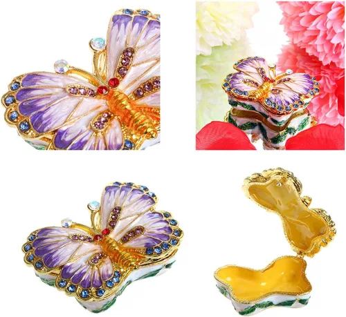 Vista 6 de YU FENG Caja de baratijas de mariposa con bisagras, pequeña joyería con bisutería, estatuilla de regalo coleccionable (caja de baratijas ii)