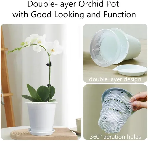 Vista 7 de Macetas de Orquídeas Transparentes de 4 Pulgadas con Agujeros que Combinan con Macetas de Orquídeas de Plástico Blanco, Juego de 2, Macetas
