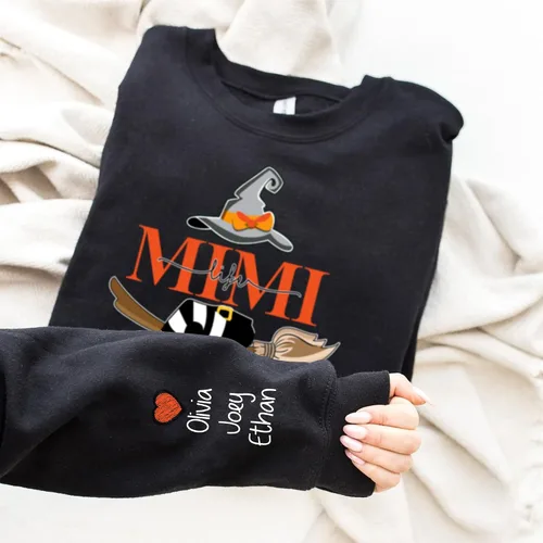 Vista 3 de GODMERCH Custom Grandma Shirts for Halloween, Personalized Sweatshirt with Grandkids Names on Sleeve, Gifts for Grandmothers
