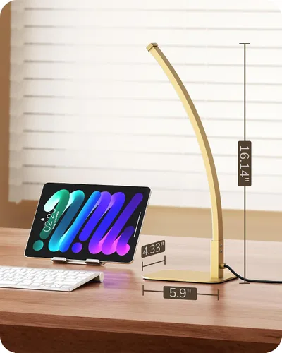Vista 7 de EDISHINE Lámpara de mesa LED curva, moderna lámpara de noche con 3 temperaturas de color y atenuación continua, aluminio y hierro, lámpara de mesita