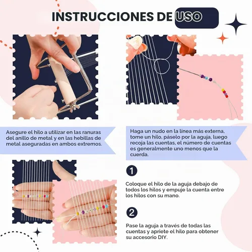 Vista 4 de INDIVSHOW Telar de cuentas ajustable, kit de telar de cuentas de semillas incluye hilo, agujas de cuentas, 8000 granos de cuentas checas
