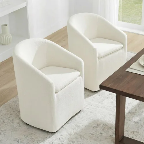 Vista 6 de KISLOT Juego de 1 sillas de comedor tapizadas con ruedas, color beige