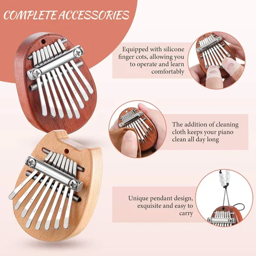 Vista 9 de eBoot 10 Piezas Juego de Mini Piano de 8 Teclas Incluye Piano de Dedo Pulgar con Cadena de Cordón, Protector de Dedos y Paño de Limpieza Regalo