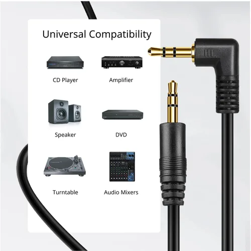 Vista 5 de TNP Cable de audio macho a macho auxiliar de 0.138 in (3 pies) – Cable auxiliar de ángulo recto de 90 grados – Cable de conector de auriculares TRS