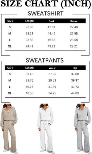 Vista 5 de AUTOMET Conjunto deportivo de 2 piezas para mujer, ropa de descanso, con cremallera de un cuarto, sudadera con pantalones de pierna ancha