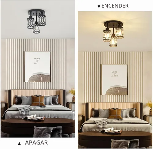 Vista 2 de PAUFUL Lámpara de Techo Semiempotrada, Lámparas de Techo Modernas de Cristal de 3 Luces Cerca del Techo, Lámparas de Cocina Negras con Pantalla