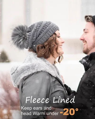 Vista 5 de FURTALK Gorro de invierno para mujer, con forro polar, gorro de punto con pompón de invierno con doble forro