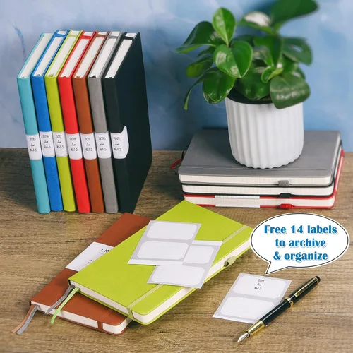 Vista 6 de Paquete de 7 cuadernos a rayas, de piel sintética de tapa dura para hombres y mujeres, páginas numeradas gruesas de 3.53 oz/m² con contenido