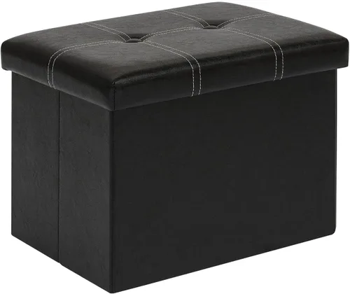 Vista 7 de B FSOBEIIALEO Otomana de almacenamiento con cuero sintético plegable pequeña cuadrada reposapiés mesa de café negra 11.8"X 11.8" X 11.8