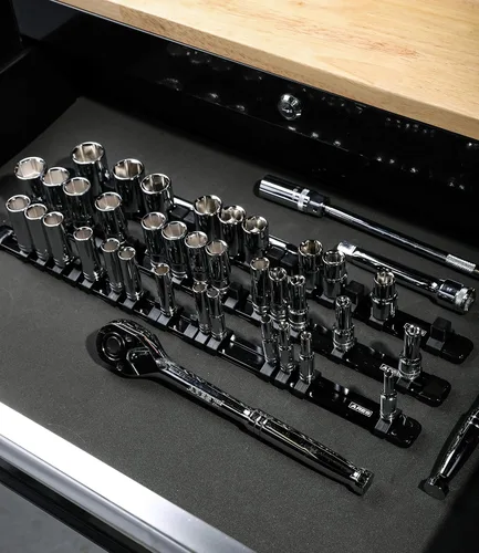 Vista 4 de ARES 70087-Organizador de enchufes de aluminio de 3 piezas, rieles de transmisión de 1/4 pulgadas, 3/8 pulgadas y 1/2 pulgadas con capacidad para 48