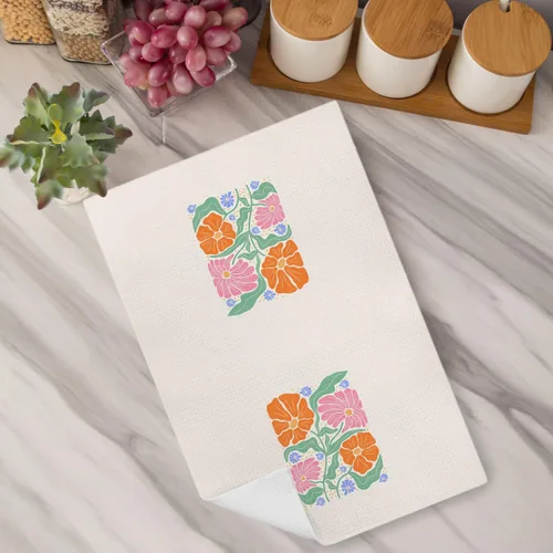 Vista 3 de Toallas de cocina bohemias con diseño floral, estilo retro de los años 70, diseño de flores bohemias decorativas para baño, toallas de cocina