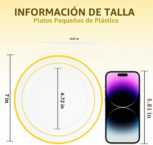 Vista 4 de I00000 60pcs 7" platos de postre de plástico de oro transparente, platos de Platos de plástico transparente con borde dorado, platos desechables